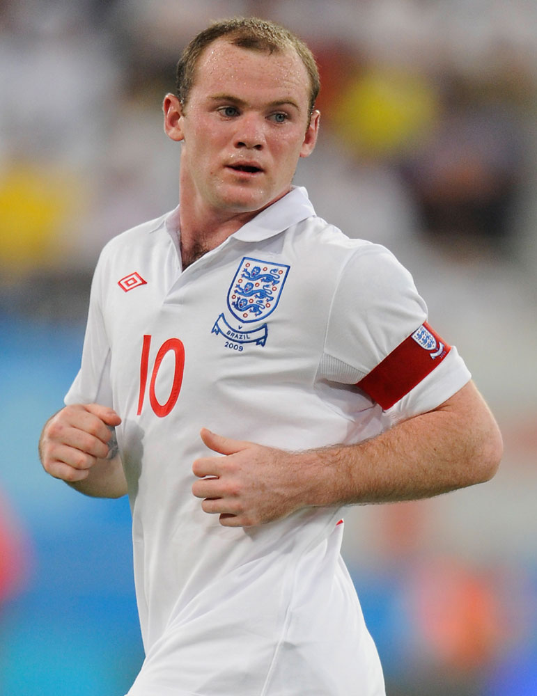 Wayne Rooney adorns the England captain's armband for the very first time, against Brazil in November 2009. 